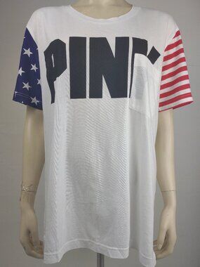 Victoria's Secret PINK patriotic stars & stripes short sleeve pocket tee Large
